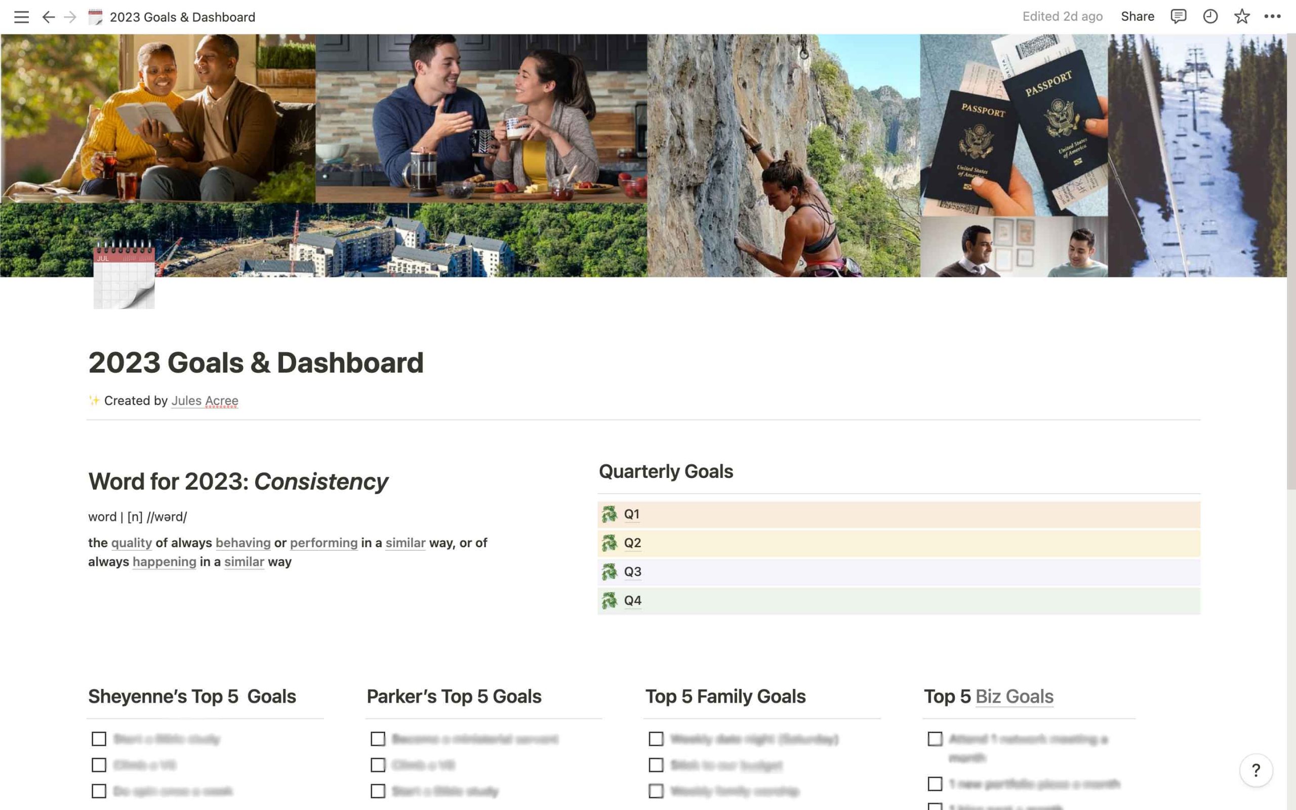 a screenshot of my notion goal setting dashboard