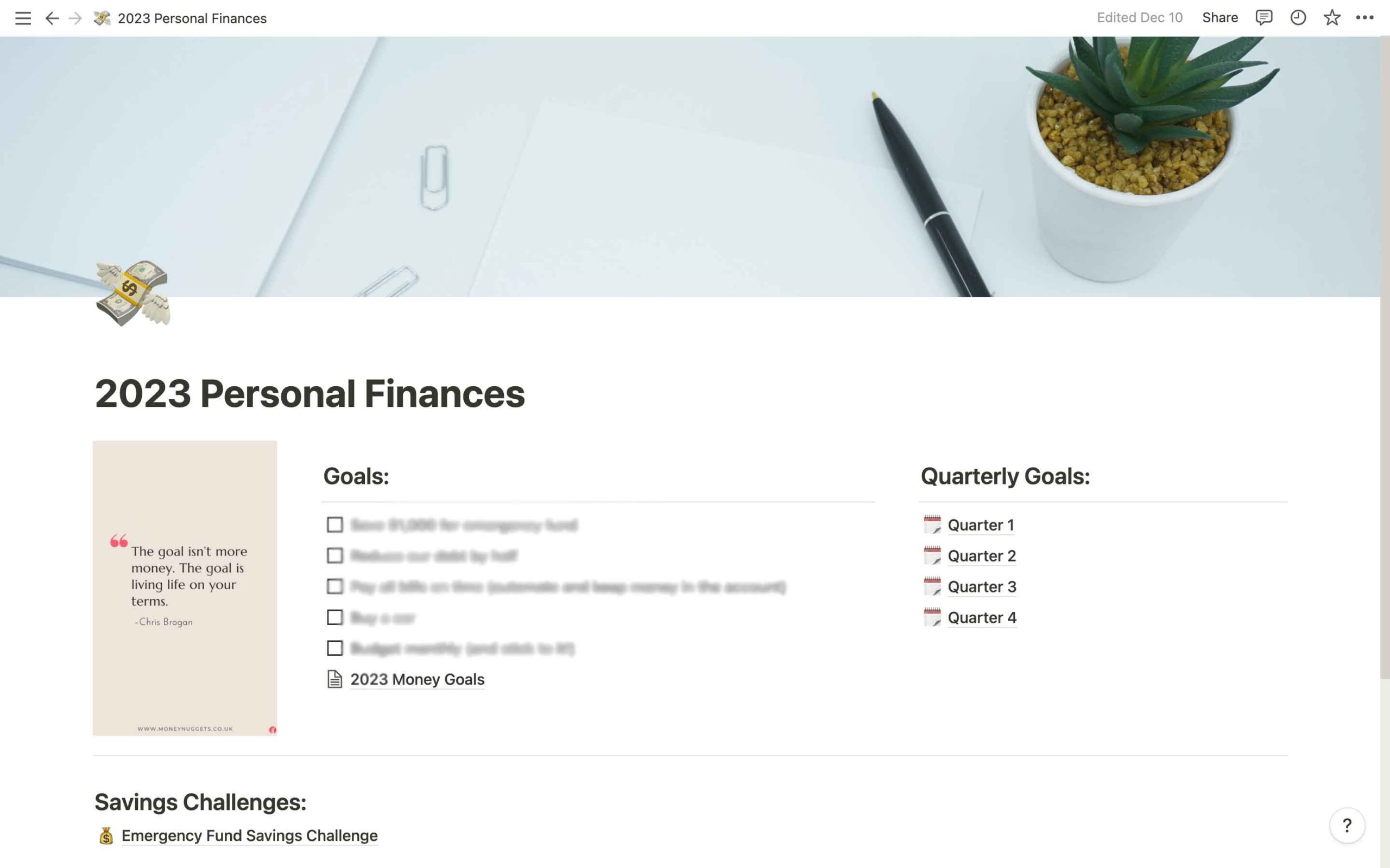 a screenshot of my personal finance notion dashboard